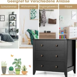 Nachttisch mit 3 Schubladen Beistelltisch mit Griffen aus Holz 71 x 46 x 66 cm Schwarz