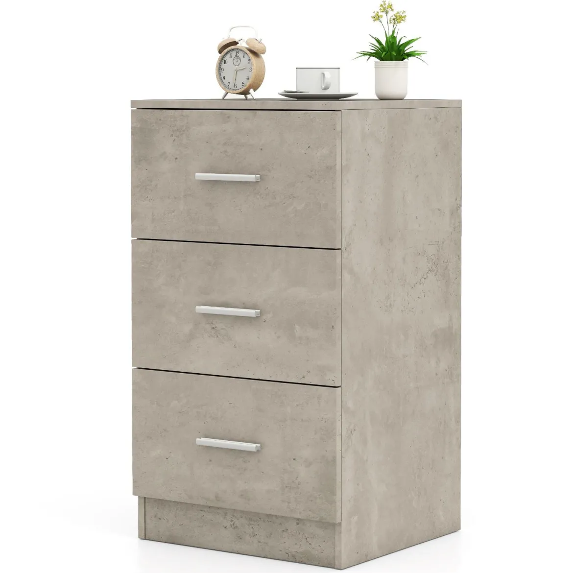 Nachttisch mit 3 Schubladen Hochglanz Nachtschrank Nachtkommode für Boxspringbett 37 x 34 x 66,5 cm Zementgrau