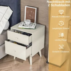 Nachttisch mit 2 Schubladen Holzkommode Beistelltisch 45 x 39,5 x 62 cm Weiß