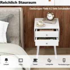 Nachttisch mit 2 Schubladen Kleiner Beistelltisch aus Holz 40 x 40 x 59,5 cm Weiß