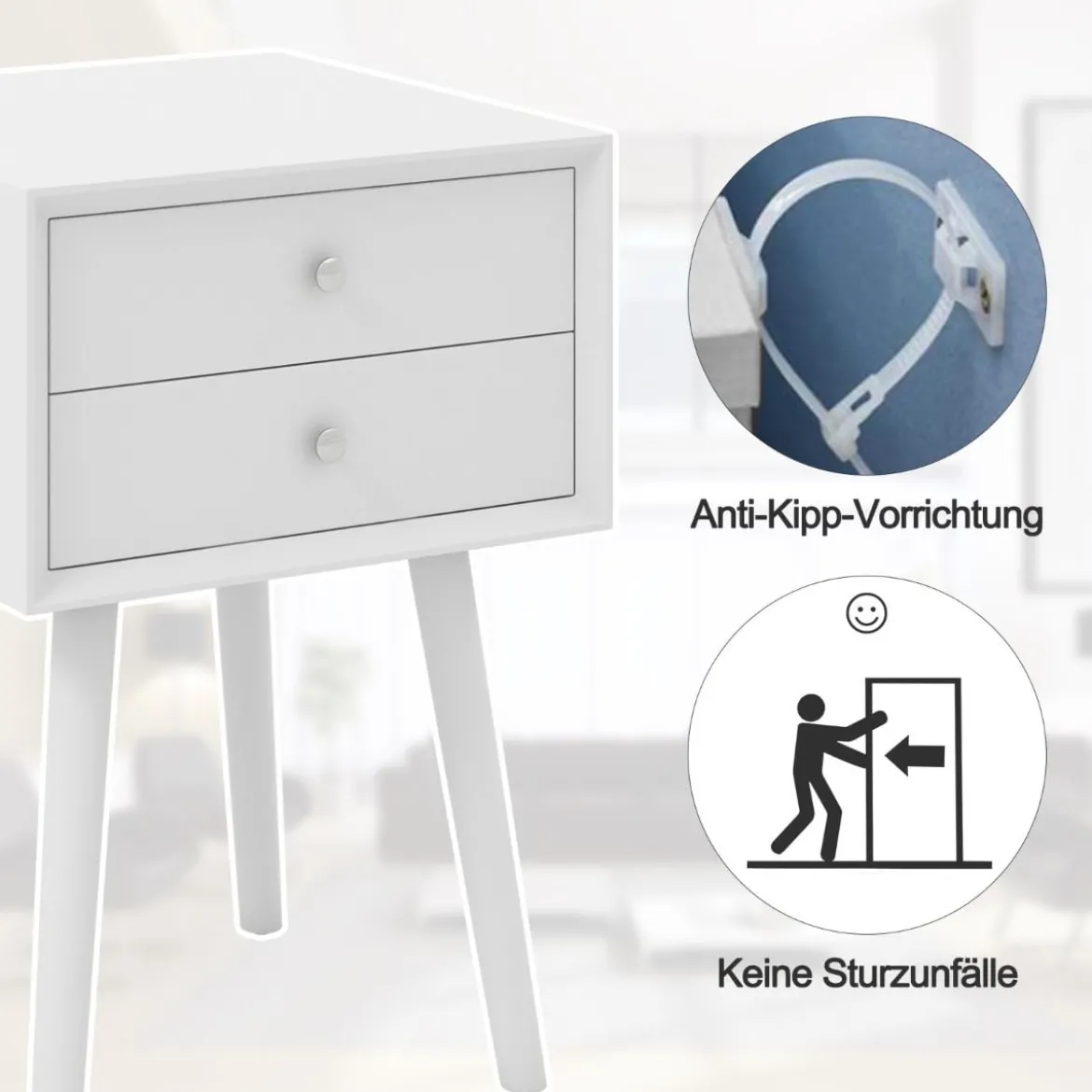 Nachttisch mit 2 Schubladen Kleiner Beistelltisch aus Holz 40 x 40 x 59,5 cm Weiß