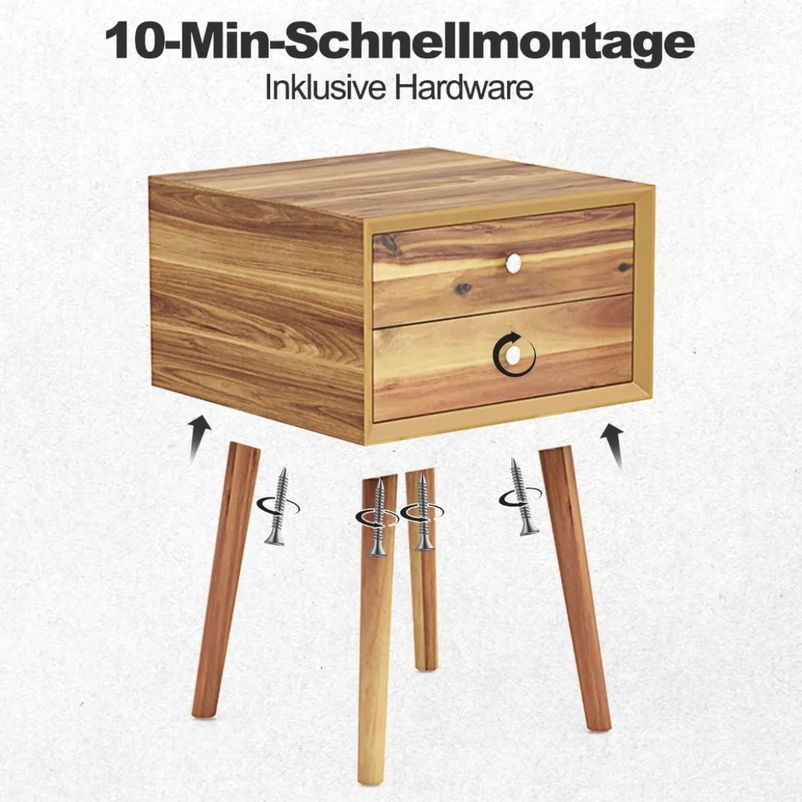 Nachttisch mit 2 Schubladen Kompakter Couchtisch aus Holz 40 x 40 x 59,5 cm Natur
