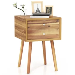 Nachttisch mit 2 Schubladen Kompakter Couchtisch aus Holz 40 x 40 x 59,5 cm Natur