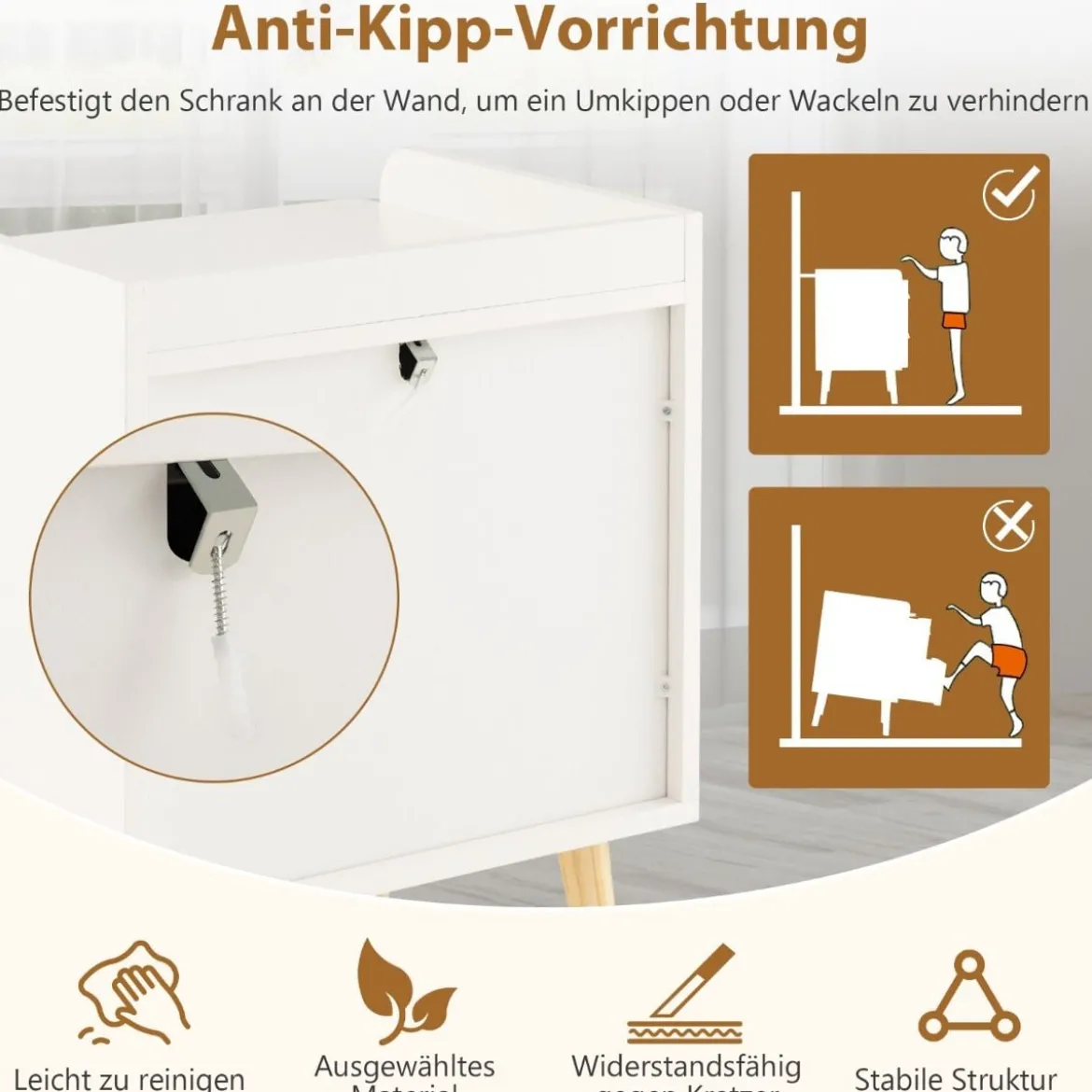 Nachttisch mit 3 Schubladen Massivholzbeine Nachtkommode im Boho-Stil 60 x 40 x 75 cm
