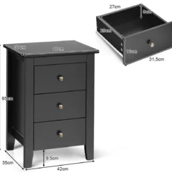 Nachttisch mit 3 Schubladen Nachtschrank für Boxspringbett 46 x 37 x 65 cm Schwarz