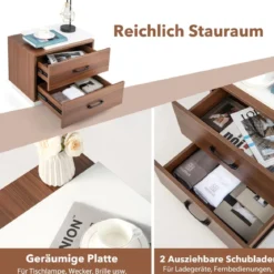 Nachttisch mit 2 Schubladen Nachtschrank aus Holz mit Stauraum Beistelltisch55 x 40 x 45 cm