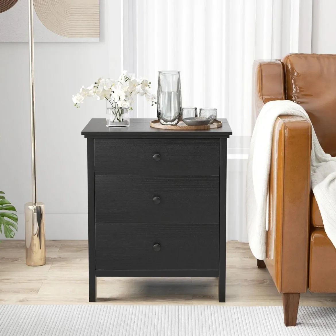 Nachttisch mit 3 Schubladen Nachtschrank für Boxspringbett 56 x 45 x 66 cm Schwarz