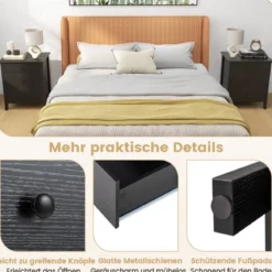 Nachttisch mit 3 Schubladen Nachtschrank für Boxspringbett 56 x 45 x 66 cm Schwarz
