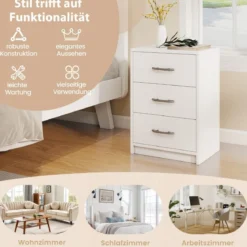 Nachttisch mit 3 Schubladen Nachtschrank für Boxspringbett 38,5 x 28 x 54 cm Weiß