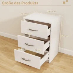 Nachttisch mit 3 Schubladen Nachtschrank für Boxspringbett 38,5 x 28 x 54 cm Weiß