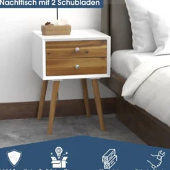 Nachttisch mit 2 Schubladen Nachtkommode Nachtschrank Nachtkonsole Beistelltisch Telefontisch Braun