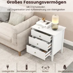 Nachttisch mit 3 Schubladen Nachtschrank für Boxspringbett Nachtkommode Nachtkonsole