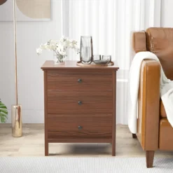 Nachttisch mit 3 Schubladen Nachtschrank für Boxspringbett 56 x 45 x 66 cm Walnuss