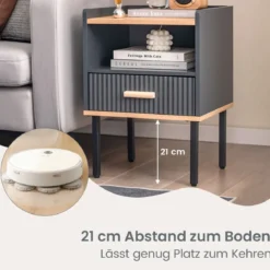 Nachttisch mit Schublade & Offenem Regal Nachtschrank 40 x 35 x 56 cm Grau