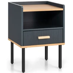 Nachttisch mit Schublade & Offenem Regal Nachtschrank 40 x 35 x 56 cm Grau