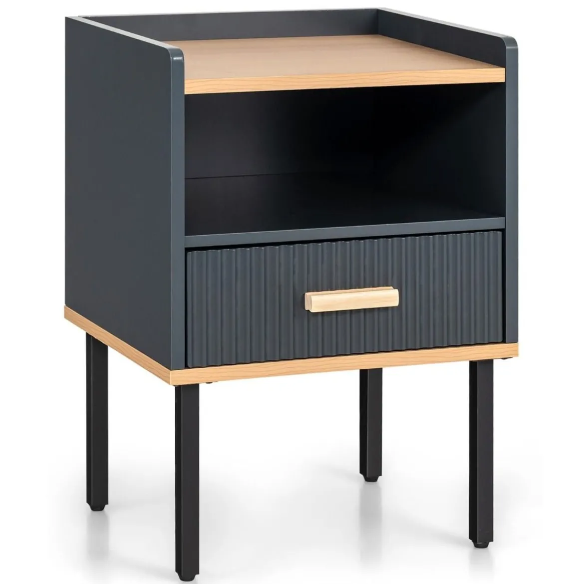 Nachttisch mit Schublade & Offenem Regal Nachtschrank 40 x 35 x 56 cm Grau