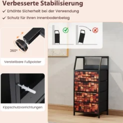 Nachttisch mit 4 Stoff-Schubladen & Offenes Fach Industriell Beistelltisch Nachtschrank Braun