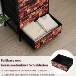 Nachttisch mit 4 Stoff-Schubladen & Offenes Fach Industriell Beistelltisch Nachtschrank Braun