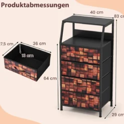 Nachttisch mit 4 Stoff-Schubladen & Offenes Fach Industriell Beistelltisch Nachtschrank Braun