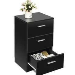 Nachttisch Nachtschrank Schubladenkommode mit 3 Schubkästen Spanplatte 38 x 67 x 35 cm Weiß/Schwarz/Natur