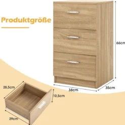 Nachttisch Nachtschrank Schubladenkommode mit 3 Schubkästen Spanplatte 38 x 67 x 35 cm Weiß/Schwarz/Natur