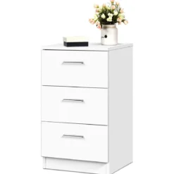 Nachttisch Nachtschrank Schubladenkommode mit 3 Schubkästen Spanplatte 38 x 67 x 35 cm Weiß/Schwarz/Natur