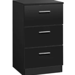 Nachttisch Nachtschrank Schubladenkommode mit 3 Schubkästen Spanplatte 38 x 67 x 35 cm Weiß/Schwarz/Natur