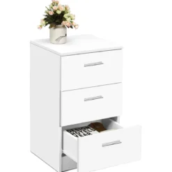Nachttisch Nachtschrank Schubladenkommode mit 3 Schubkästen Spanplatte 38 x 67 x 35 cm Weiß/Schwarz/Natur