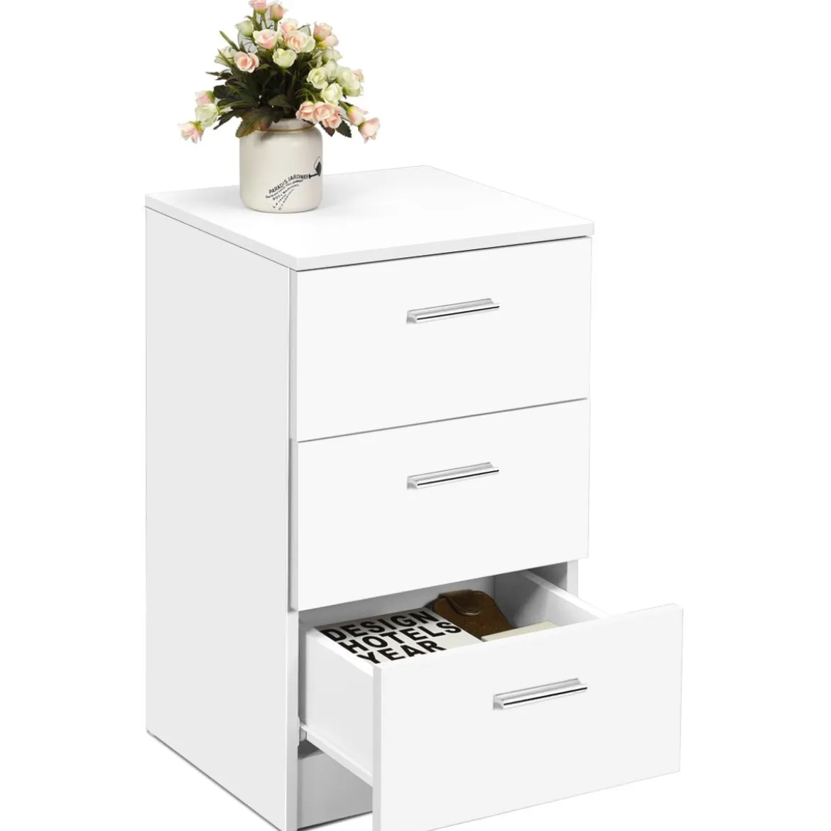 Nachttisch Nachtschrank Schubladenkommode mit 3 Schubkästen Spanplatte 38 x 67 x 35 cm Weiß/Schwarz/Natur