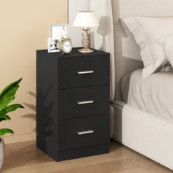 Nachttisch Nachtschrank Schubladenkommode mit 3 Schubkästen Spanplatte 38 x 67 x 35 cm Weiß/Schwarz/Natur