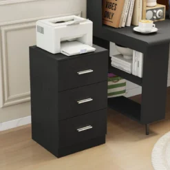 Nachttisch Nachtschrank Schubladenkommode mit 3 Schubkästen Spanplatte 38 x 67 x 35 cm Weiß/Schwarz/Natur