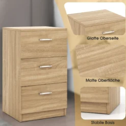 Nachttisch Nachtschrank Schubladenkommode mit 3 Schubkästen Spanplatte 38 x 67 x 35 cm Weiß/Schwarz/Natur