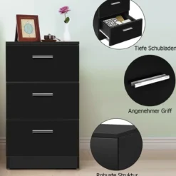 Nachttisch Nachtschrank Schubladenkommode mit 3 Schubkästen Spanplatte 38 x 67 x 35 cm Weiß/Schwarz/Natur
