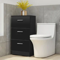 Nachttisch Nachtschrank Schubladenkommode mit 3 Schubkästen Spanplatte 38 x 67 x 35 cm Weiß/Schwarz/Natur