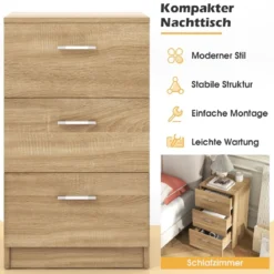 Nachttisch Nachtschrank Schubladenkommode mit 3 Schubkästen Spanplatte 38 x 67 x 35 cm Weiß/Schwarz/Natur