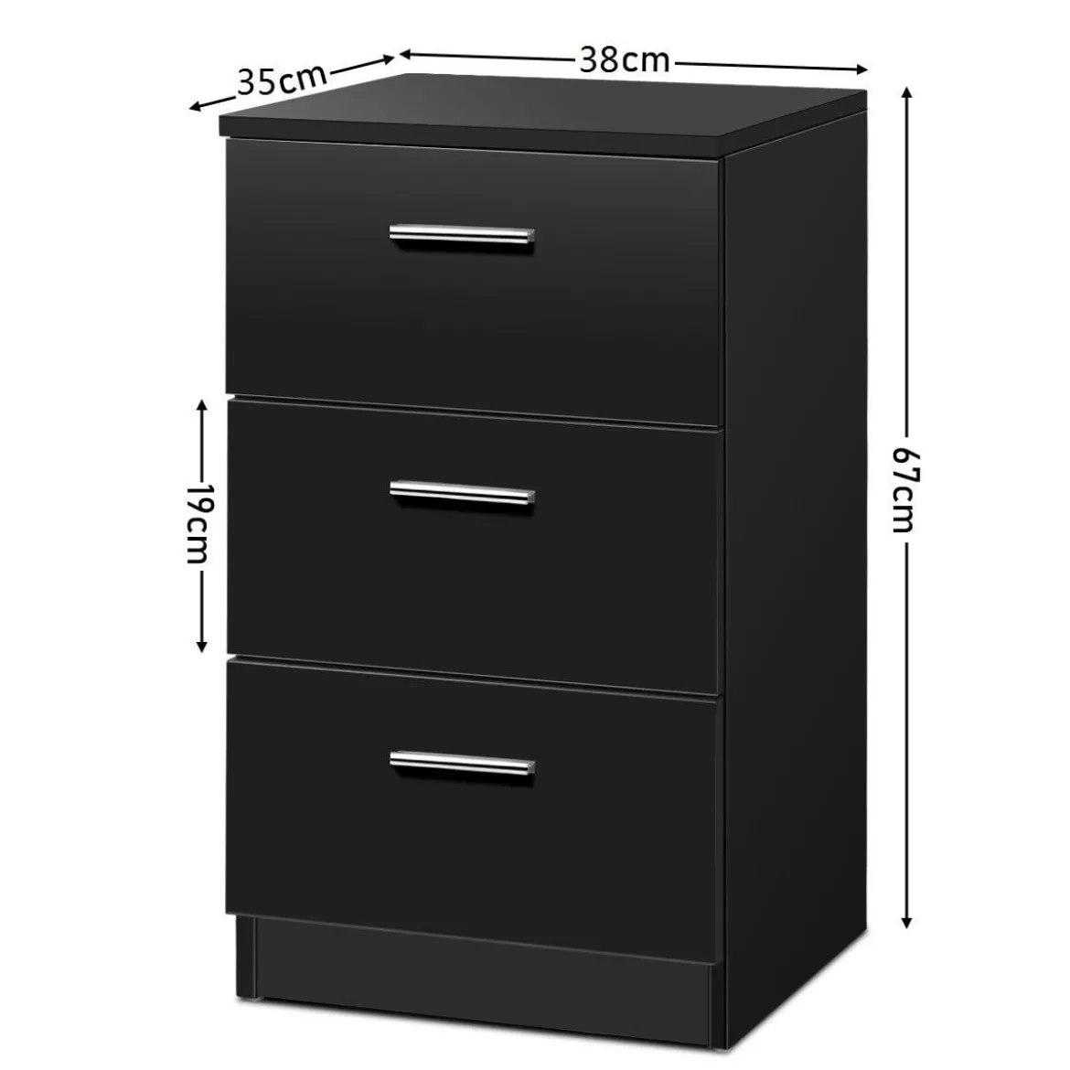 Nachttisch Nachtschrank Schubladenkommode mit 3 Schubkästen Spanplatte 38 x 67 x 35 cm Weiß/Schwarz/Natur