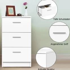 Nachttisch Nachtschrank Schubladenkommode mit 3 Schubkästen Spanplatte 38 x 67 x 35 cm Weiß/Schwarz/Natur