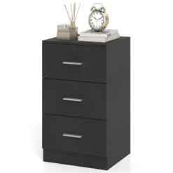 Nachttisch Nachtschrank Schubladenkommode mit 3 Schubkästen Spanplatte 38 x 67 x 35 cm Weiß/Schwarz/Natur