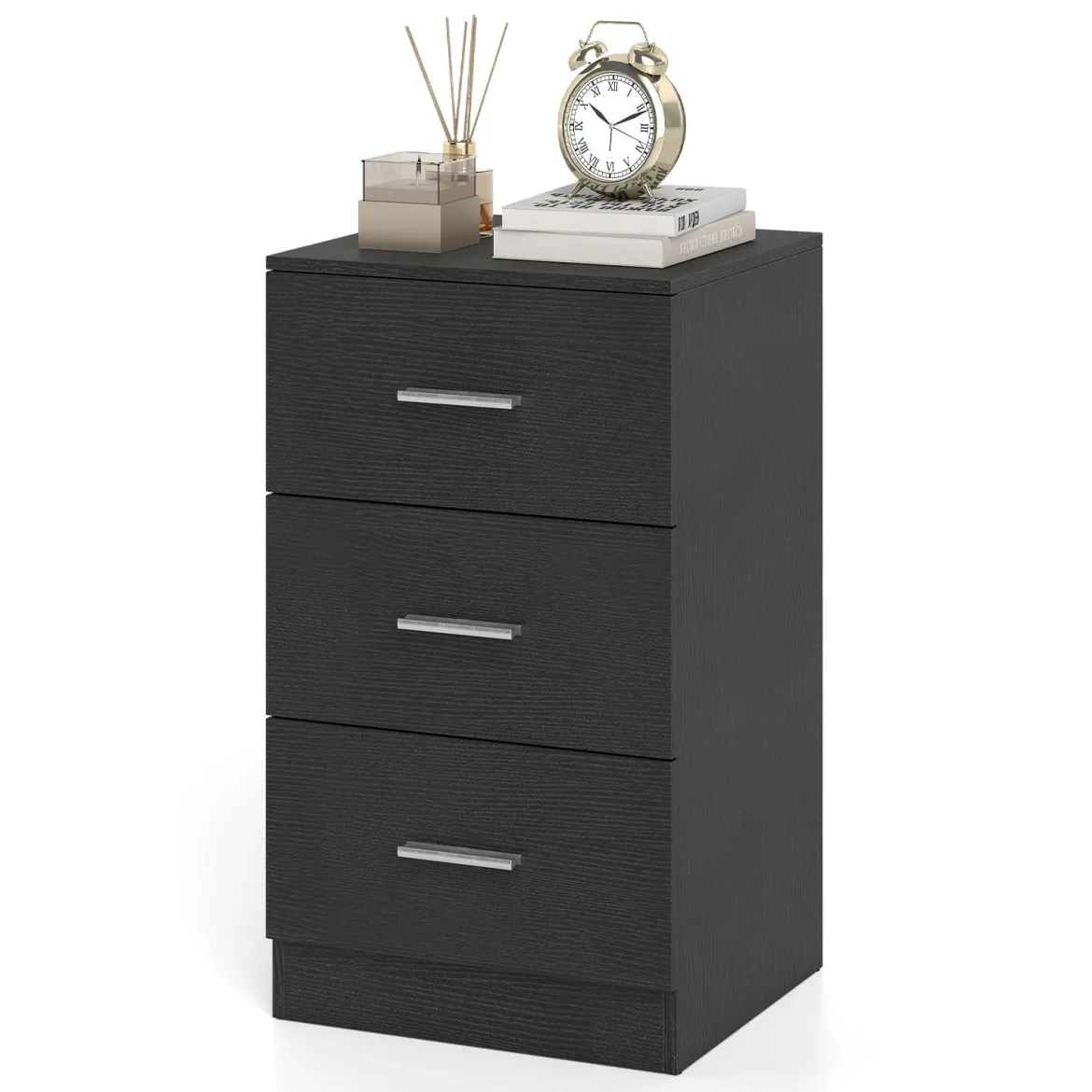 Nachttisch Nachtschrank Schubladenkommode mit 3 Schubkästen Spanplatte 38 x 67 x 35 cm Weiß/Schwarz/Natur