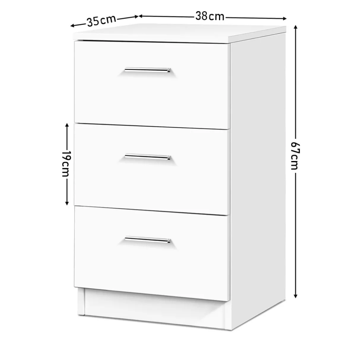 Nachttisch Nachtschrank Schubladenkommode mit 3 Schubkästen Spanplatte 38 x 67 x 35 cm Weiß/Schwarz/Natur