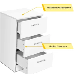 Nachttisch Nachtschrank Schubladenkommode mit 3 Schubkästen Spanplatte 38 x 67 x 35 cm Weiß/Schwarz/Natur