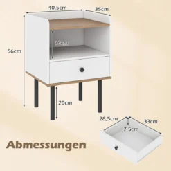 Nachttisch Nachttisch mit Schublade & offenem Ablagefach moderner Sofatisch mit Metallbeinen Weiß