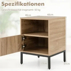 Nachttisch Rattan Nachtschrank mit offenem Regal und Schrank 40 x 40 x 57 cm Natur