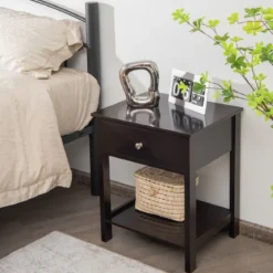 Nachttisch 2-Stufige Nachtkommode Moderner Nachtschrank mit Schublade Braun