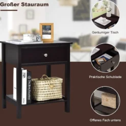 Nachttisch 2-Stufige Nachtkommode Moderner Nachtschrank mit Schublade Braun