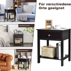 Nachttisch 2-Stufige Nachtkommode Moderner Nachtschrank mit Schublade Braun