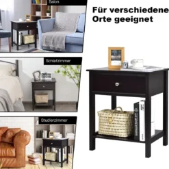 Nachttisch 2-Stufige Nachtkommode Moderner Nachtschrank mit Schublade Schwarz