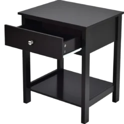 Nachttisch 2-Stufige Nachtkommode Moderner Nachtschrank mit Schublade Schwarz