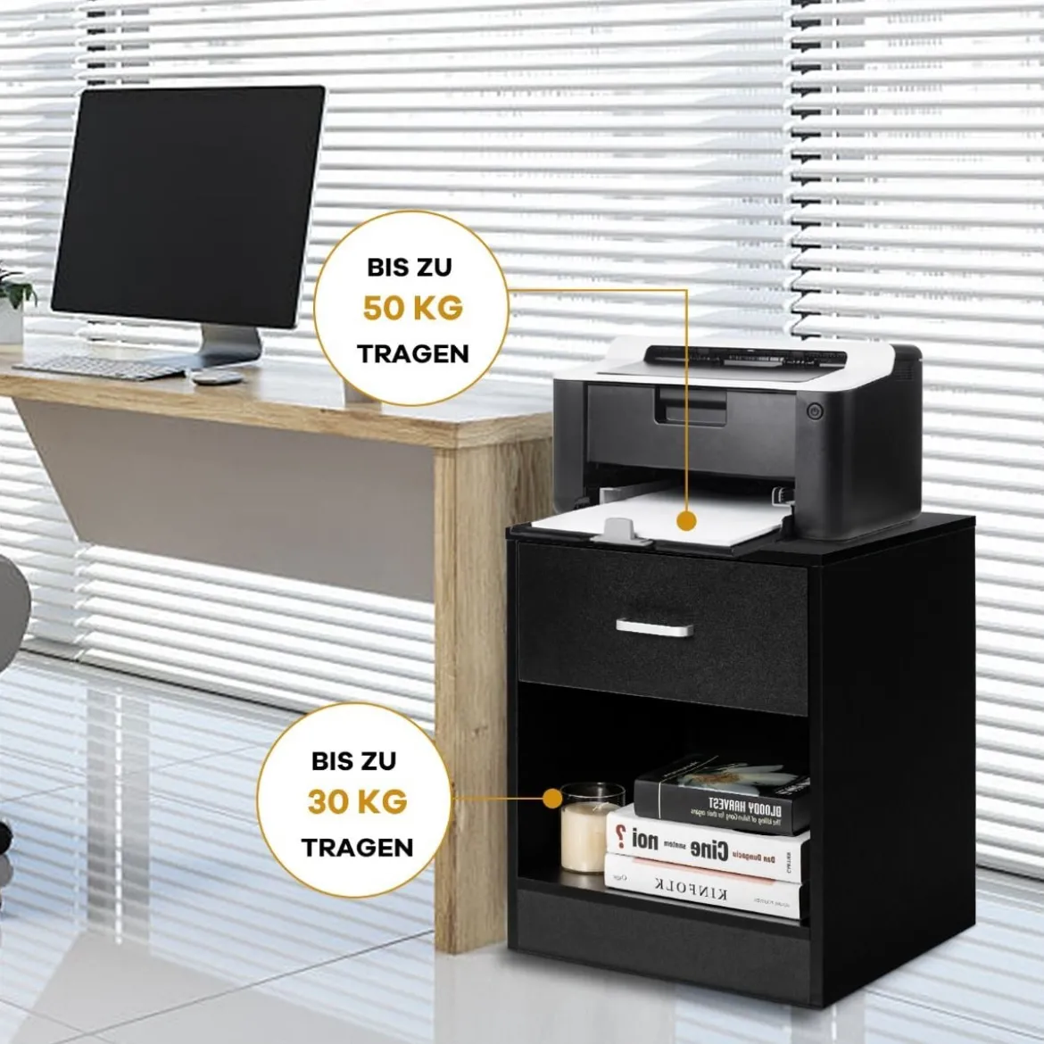 Nachttisch 45 x 42,5 x 55 cm Beistelltisch mit Schublade und offenem Fach Sofatisch modern Schwarz