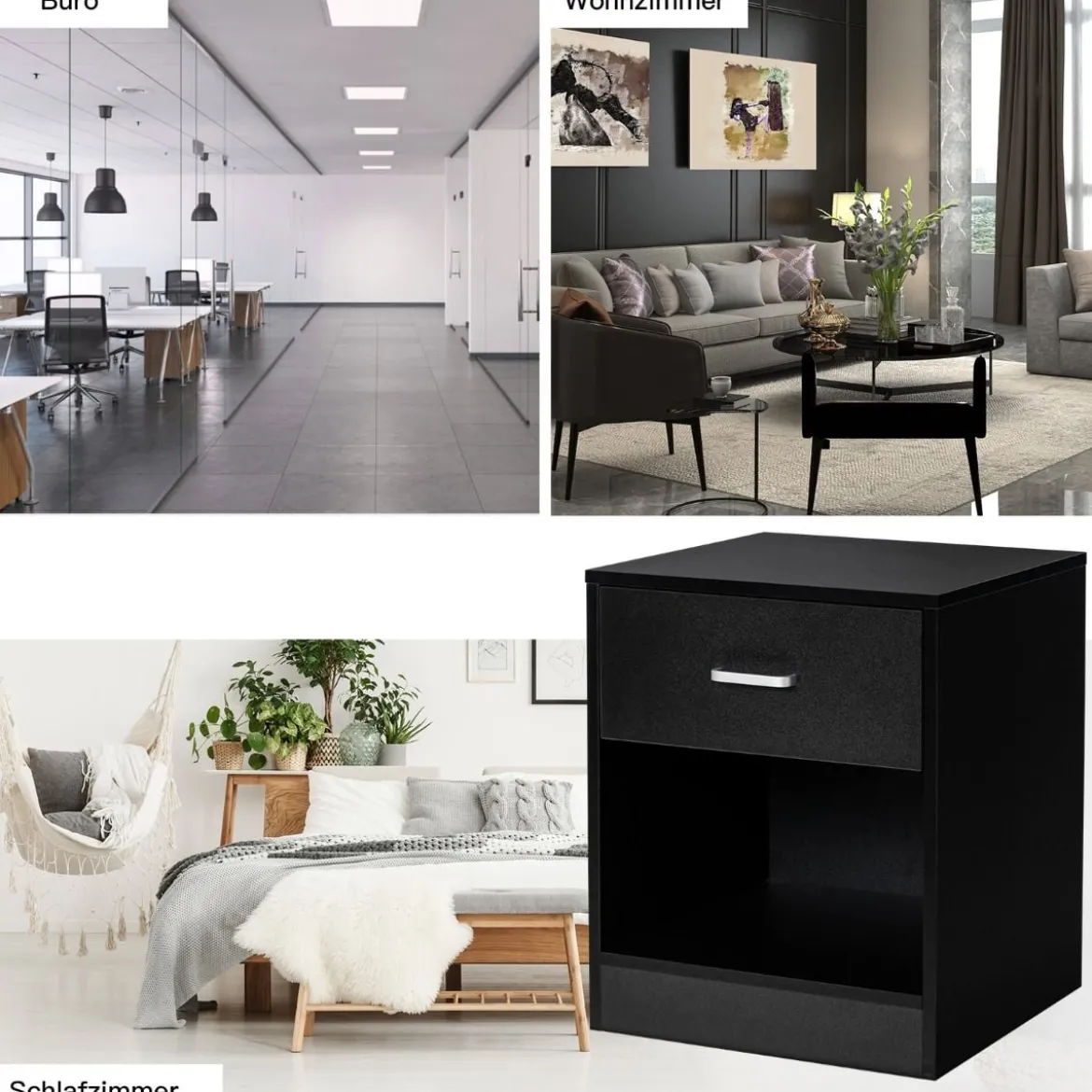 Nachttisch 45 x 42,5 x 55 cm Beistelltisch mit Schublade und offenem Fach Sofatisch modern Schwarz